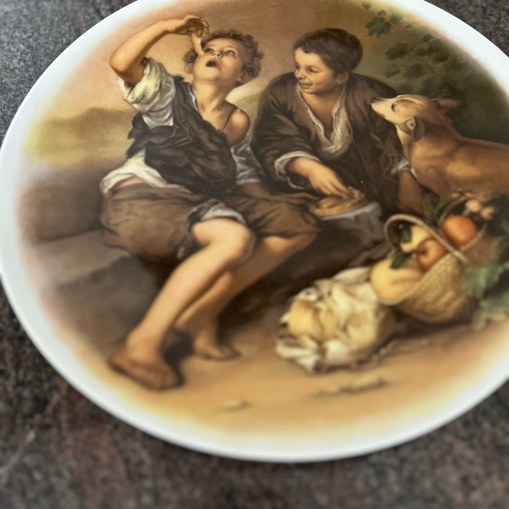 Warm Earth Toned Decorative Ceramics Plate with Classical Scene. Vintage